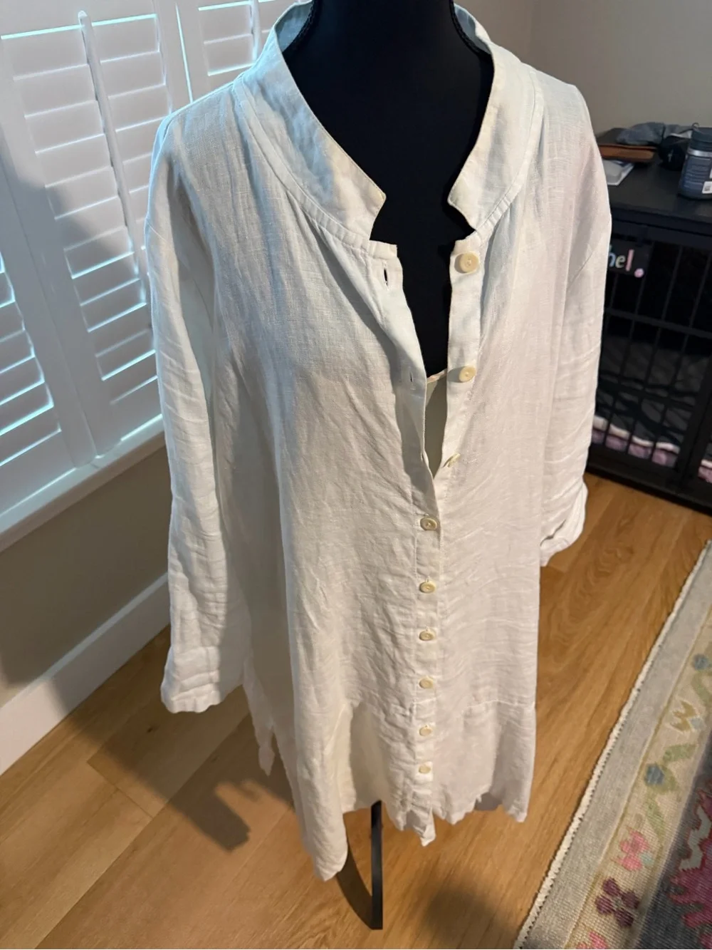 Flax White Lightweight Linen Button-Front Tunic Dress