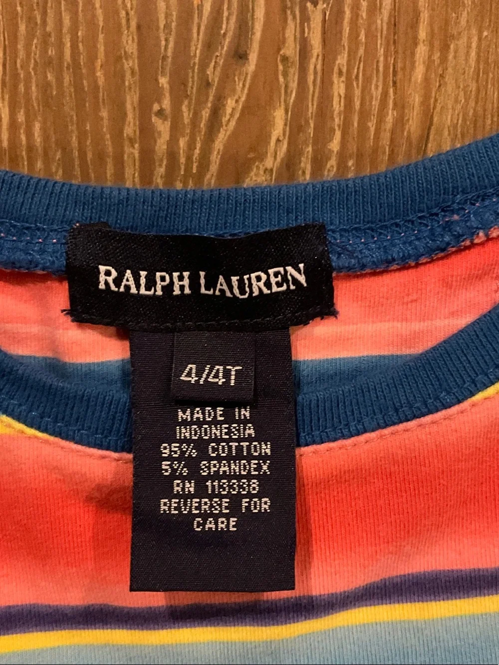 Ralph Lauren girls Long-Sleeve Stripe Tee — Coral, Blue & Yellow