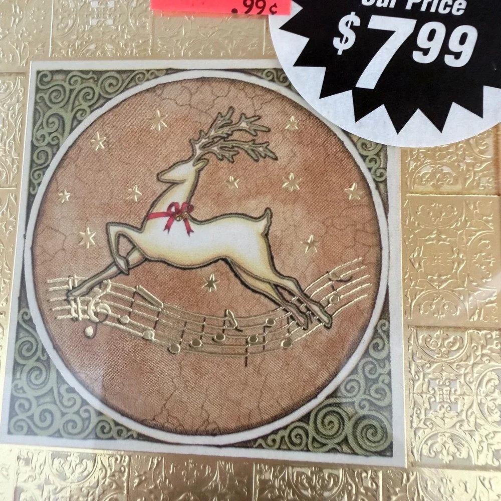 VNTG Paper Magic Group 15 Christmas Cards Gold Foil Reindeer Embossed Set sealed