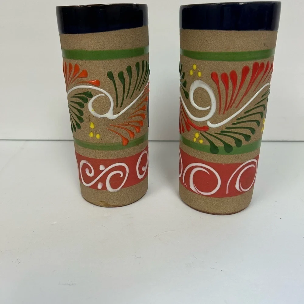 Mexican Terracotta Pottery Vase Talavera Style Hand Painted Colorful Floral/ 2